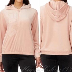 NWT Fila logo velour quarter half zip hoodie hooded top pullover jacket pink L